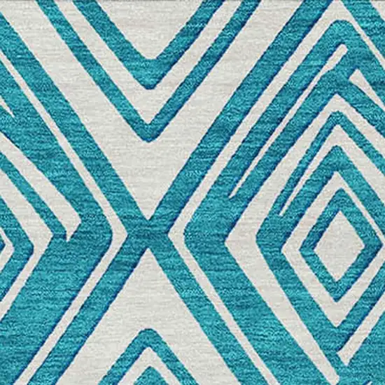 Teal Blue And Ivory Geometric Washable Indoor Outdoor Area Rug Photo 6