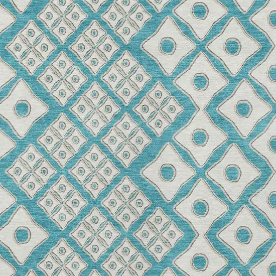 Teal Blue And Ivory Geometric Washable Indoor Outdoor Area Rug Photo 6