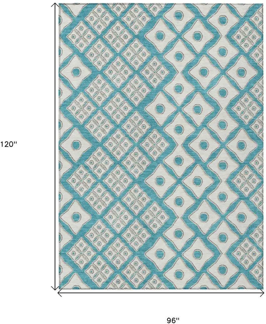 Teal Blue And Ivory Geometric Washable Indoor Outdoor Area Rug Photo 3