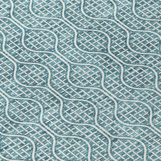 Teal Blue And Ivory Geometric Washable Indoor Outdoor Area Rug Photo 5