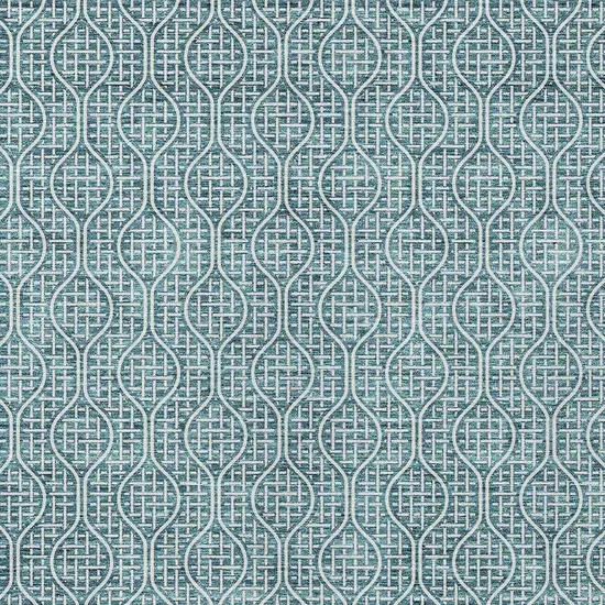 Teal Blue And Ivory Geometric Washable Indoor Outdoor Area Rug Photo 6
