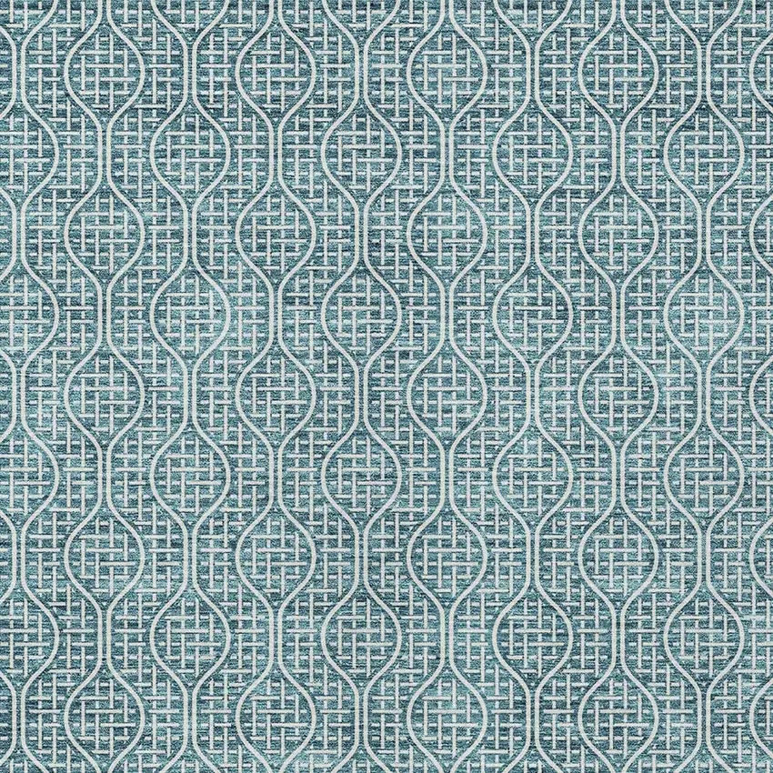 Teal Blue And Ivory Geometric Washable Indoor Outdoor Area Rug Photo 6