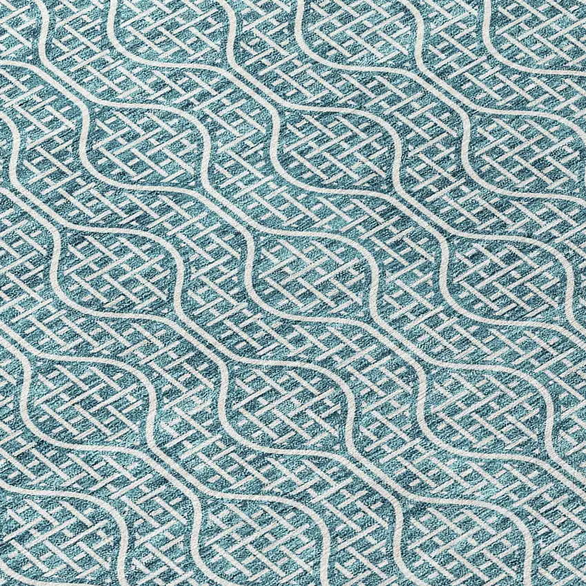 Teal Blue And Ivory Geometric Washable Indoor Outdoor Area Rug Photo 5