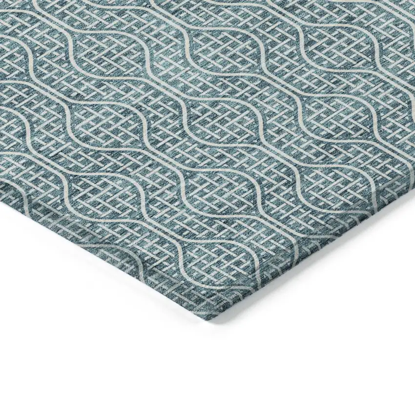 Teal Blue And Ivory Geometric Washable Indoor Outdoor Area Rug Photo 4