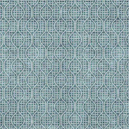 Teal Blue And Ivory Geometric Washable Indoor Outdoor Area Rug Photo 6