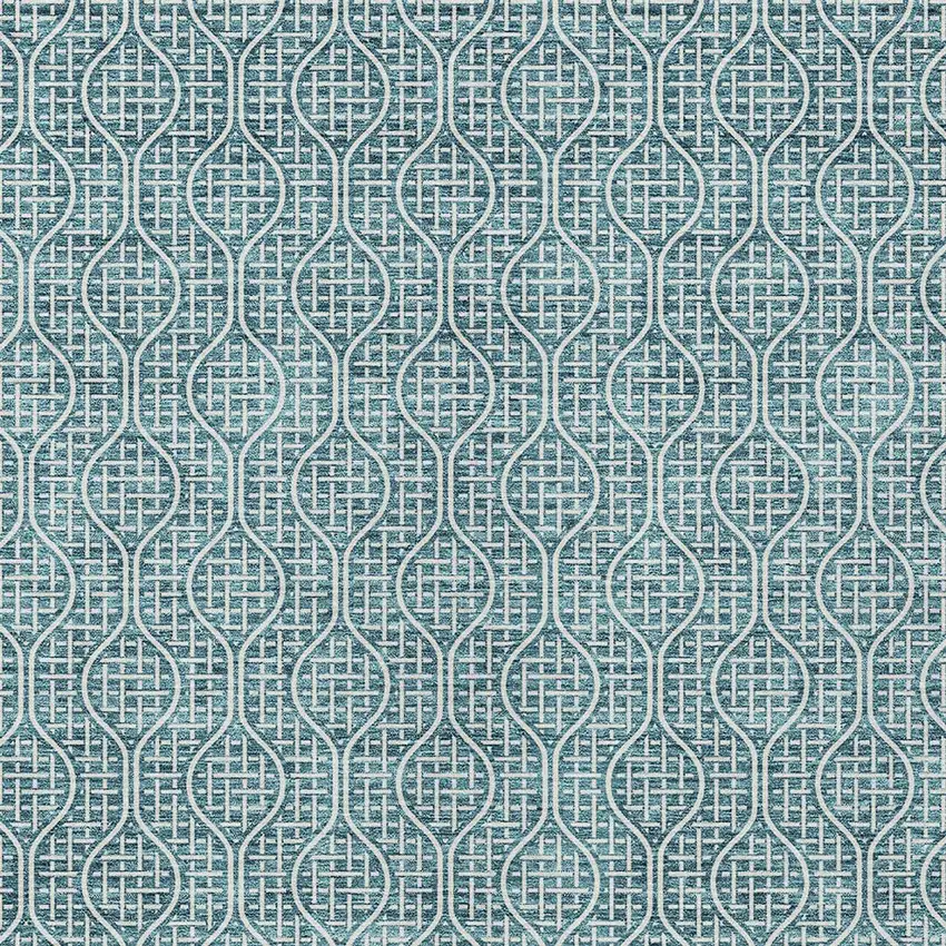 Teal Blue And Ivory Geometric Washable Indoor Outdoor Area Rug Photo 6