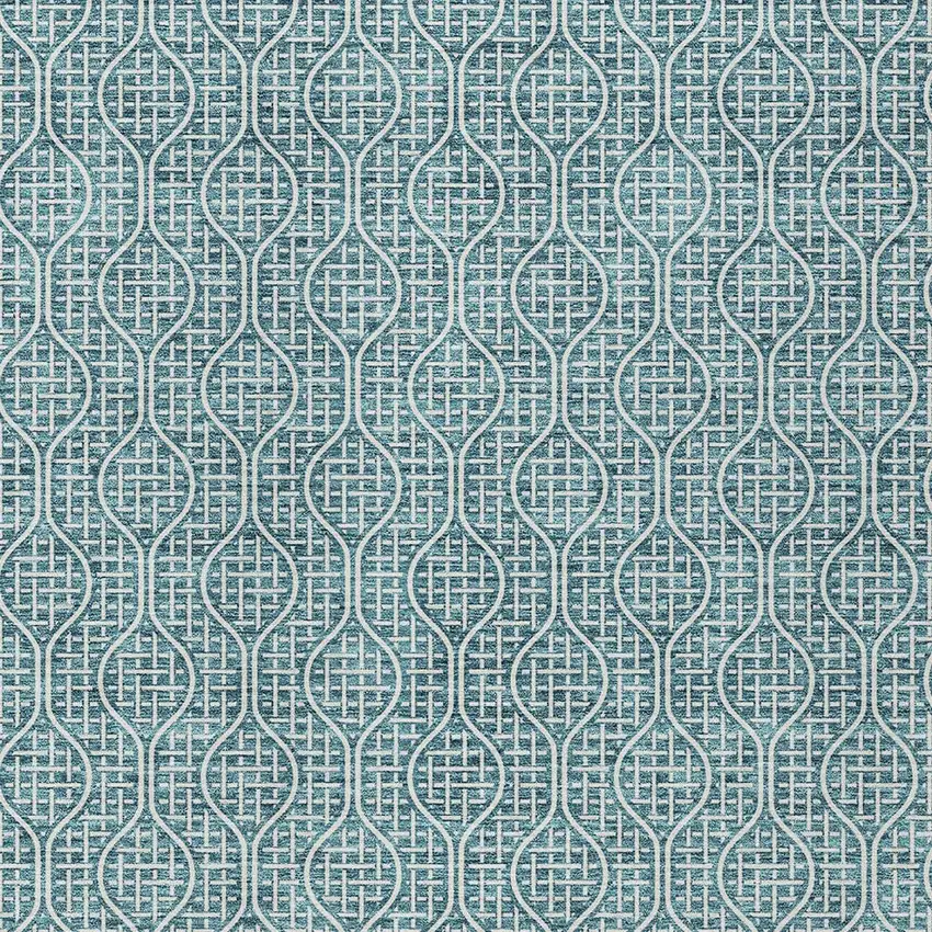 Teal Blue And Ivory Geometric Washable Indoor Outdoor Area Rug Photo 6
