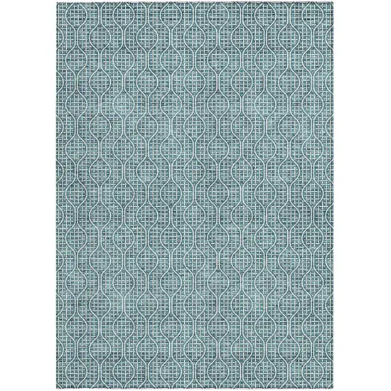 Teal Blue And Ivory Geometric Washable Indoor Outdoor Area Rug Photo 7