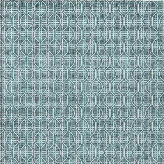 Teal Blue And Ivory Geometric Washable Indoor Outdoor Area Rug Photo 6