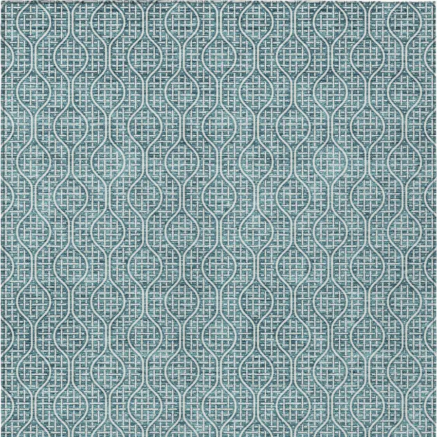 Teal Blue And Ivory Geometric Washable Indoor Outdoor Area Rug Photo 6