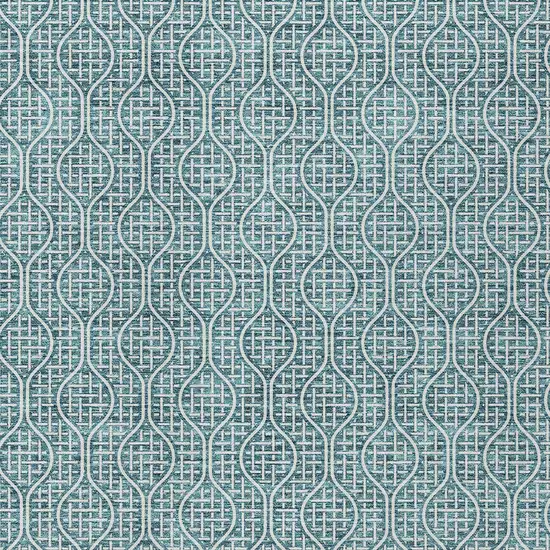 Teal Blue And Ivory Geometric Washable Indoor Outdoor Area Rug Photo 6