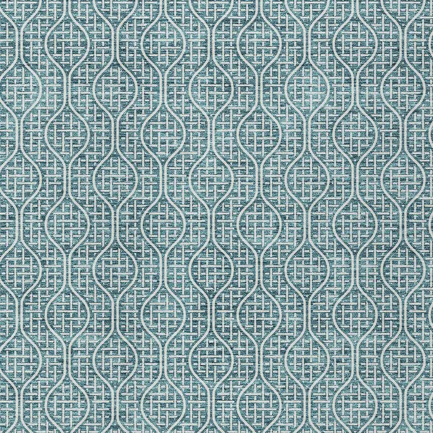 Teal Blue And Ivory Geometric Washable Indoor Outdoor Area Rug Photo 6