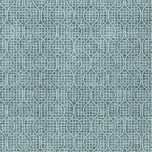 Photo of Teal Blue And Ivory Geometric Washable Indoor Outdoor Area Rug