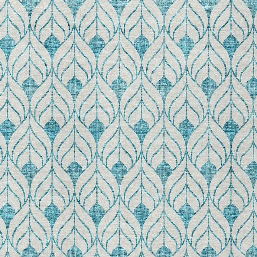 Teal Blue And Ivory Geometric Washable Indoor Outdoor Area Rug Photo 5