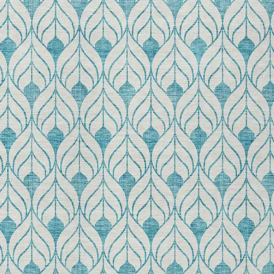 Teal Blue And Ivory Geometric Washable Indoor Outdoor Area Rug Photo 5