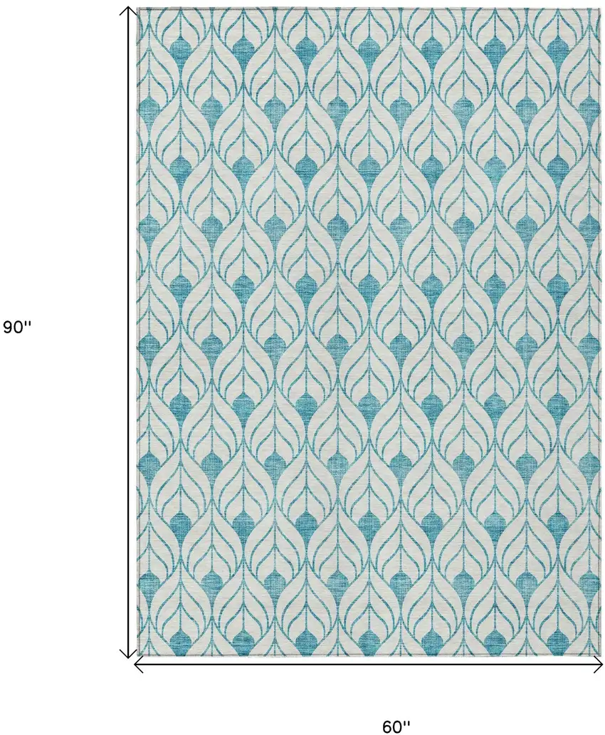 Teal Blue And Ivory Geometric Washable Indoor Outdoor Area Rug Photo 3
