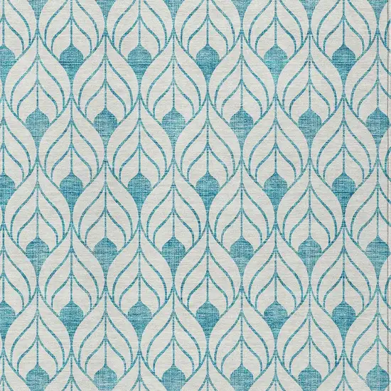 Teal Blue And Ivory Geometric Washable Indoor Outdoor Area Rug Photo 5