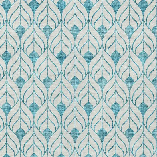 Teal Blue And Ivory Geometric Washable Indoor Outdoor Area Rug Photo 5