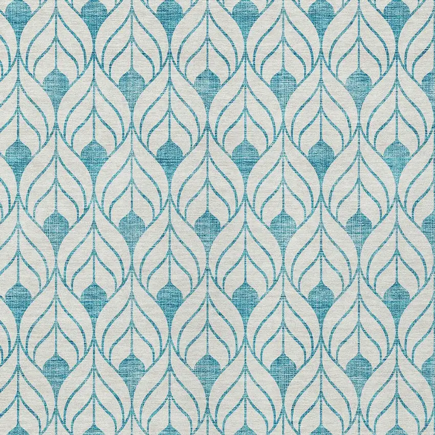 Teal Blue And Ivory Geometric Washable Indoor Outdoor Area Rug Photo 5