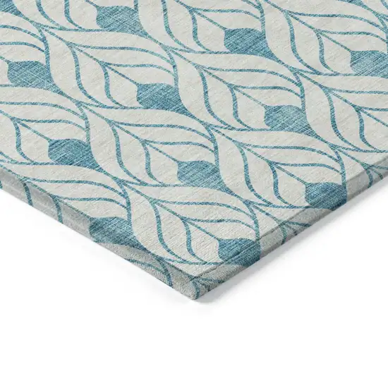 Teal Blue And Ivory Geometric Washable Indoor Outdoor Area Rug Photo 4