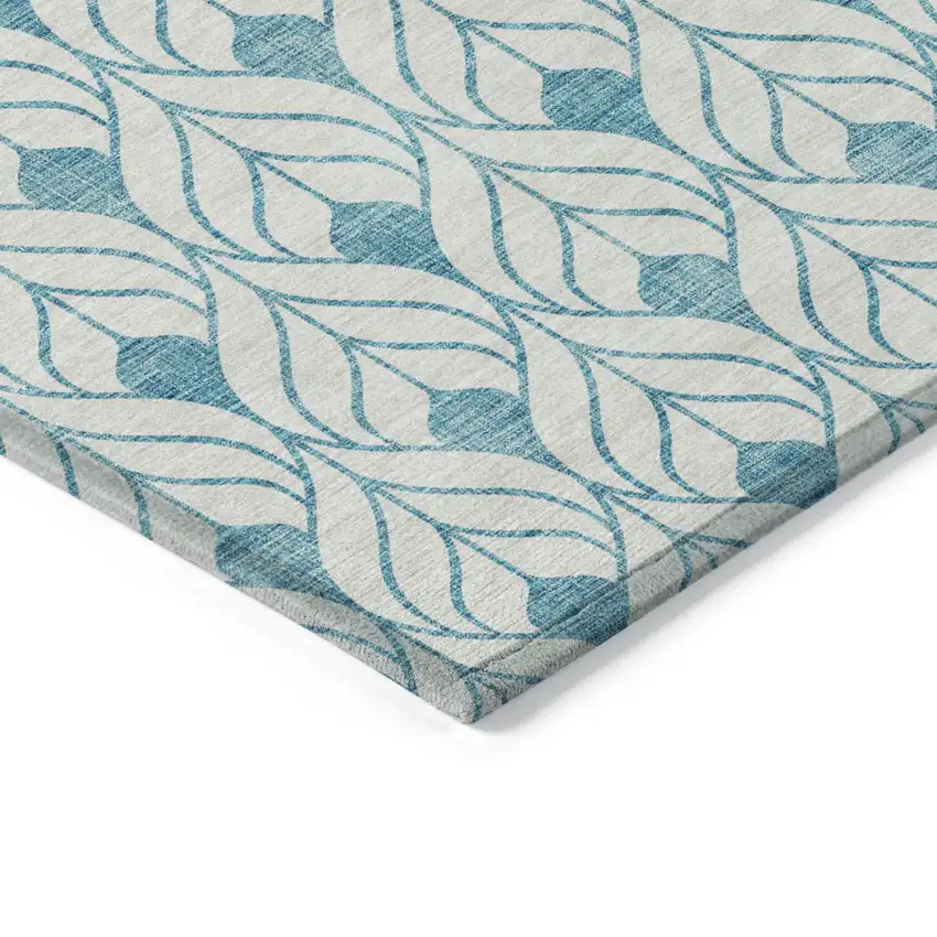 Teal Blue And Ivory Geometric Washable Indoor Outdoor Area Rug Photo 4