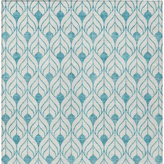 Teal Blue And Ivory Geometric Washable Indoor Outdoor Area Rug Photo 6