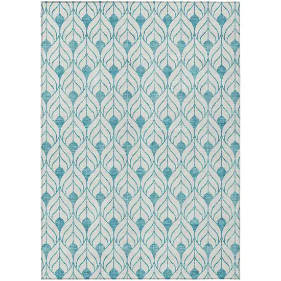 Teal Blue And Ivory Geometric Washable Indoor Outdoor Area Rug Photo 2