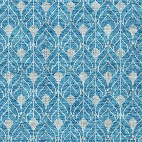 Teal Blue And Ivory Geometric Washable Indoor Outdoor Area Rug Photo 5