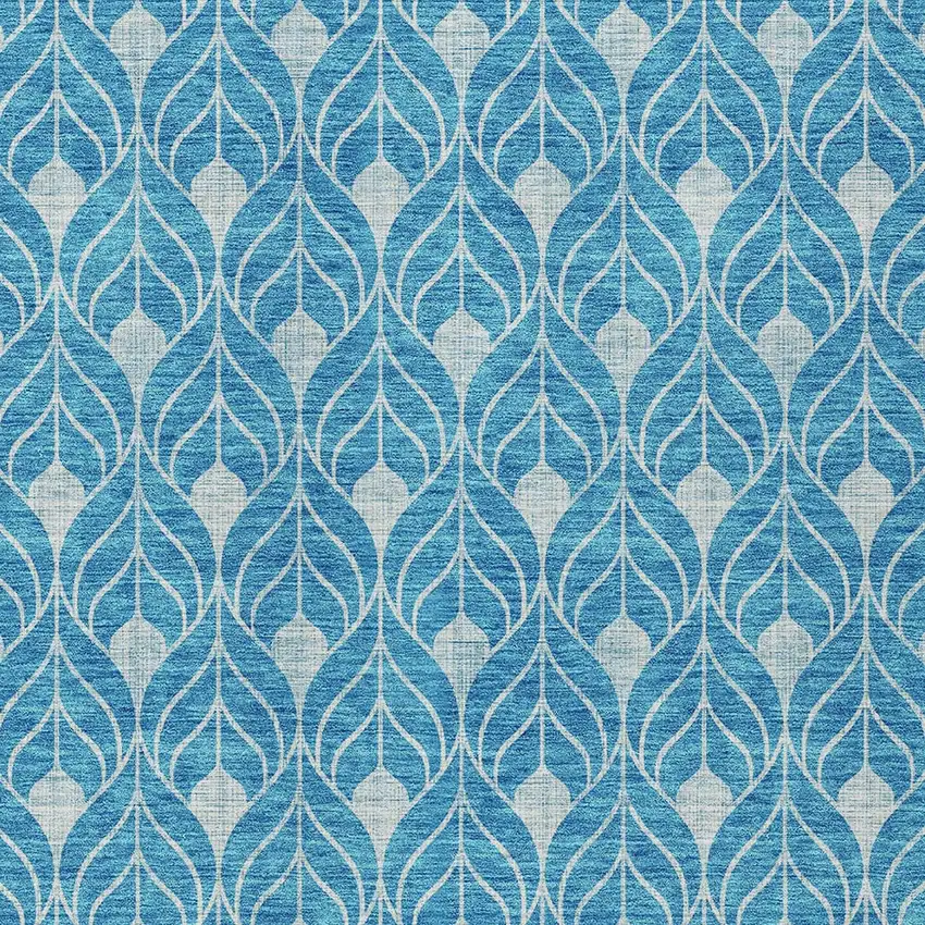 Teal Blue And Ivory Geometric Washable Indoor Outdoor Area Rug Photo 5