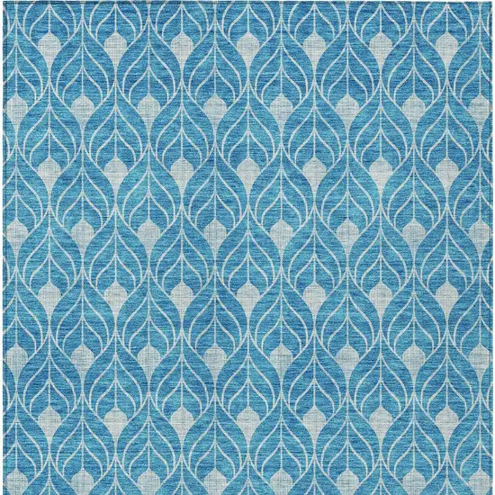 Teal Blue And Ivory Geometric Washable Indoor Outdoor Area Rug Photo 6