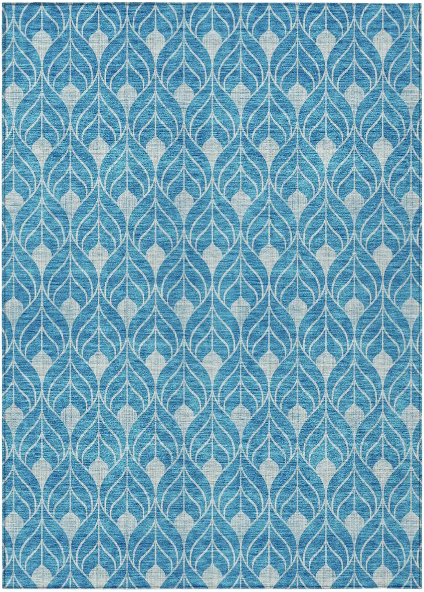 Teal Blue And Ivory Geometric Washable Indoor Outdoor Area Rug Photo 2