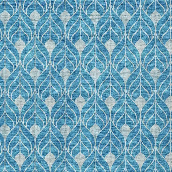 Teal Blue And Ivory Geometric Washable Indoor Outdoor Area Rug Photo 5