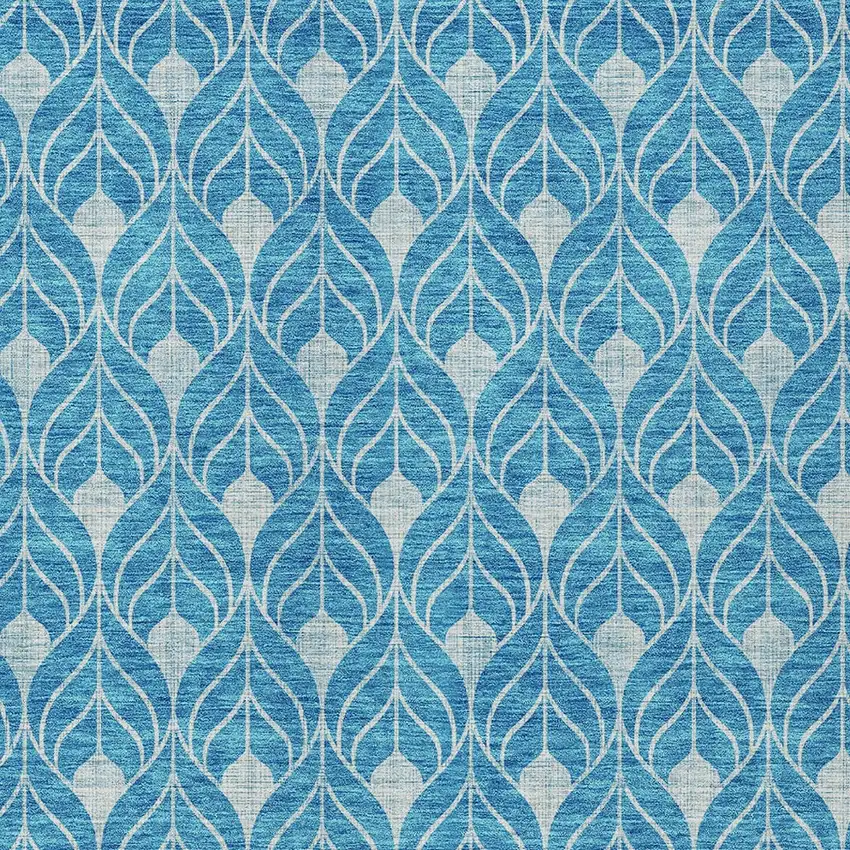 Teal Blue And Ivory Geometric Washable Indoor Outdoor Area Rug Photo 5