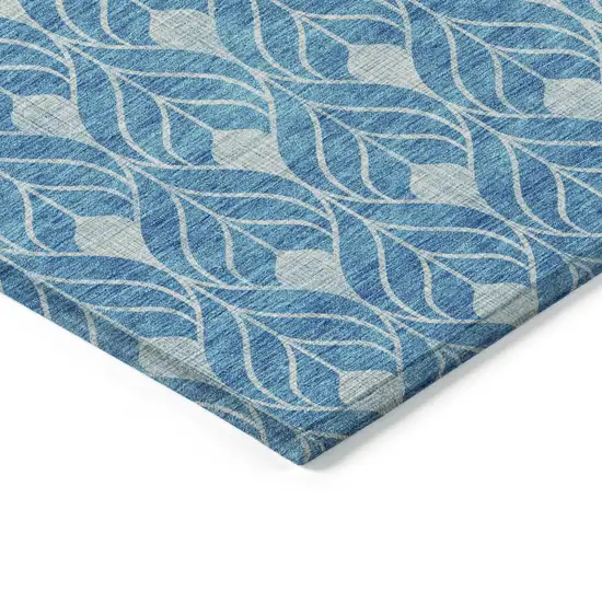 Teal Blue And Ivory Geometric Washable Indoor Outdoor Area Rug Photo 4