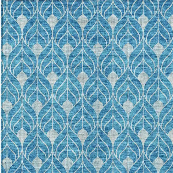 Teal Blue And Ivory Geometric Washable Indoor Outdoor Area Rug Photo 5