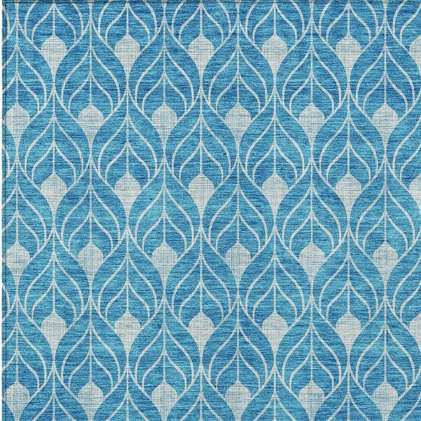 Teal Blue And Ivory Geometric Washable Indoor Outdoor Area Rug Photo 5