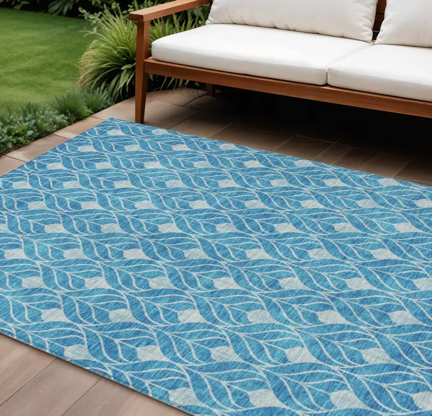 Teal Blue And Ivory Geometric Washable Indoor Outdoor Area Rug Photo 1