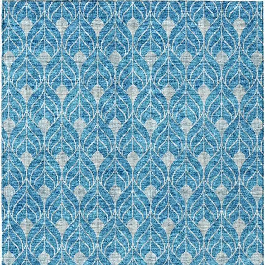 Teal Blue And Ivory Geometric Washable Indoor Outdoor Area Rug Photo 6