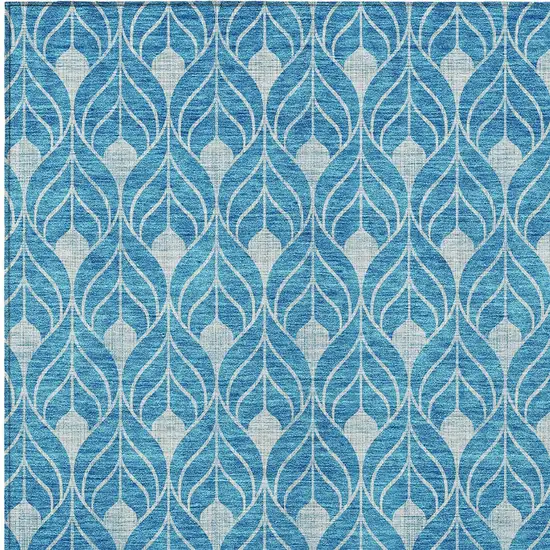 Teal Blue And Ivory Geometric Washable Indoor Outdoor Area Rug Photo 5