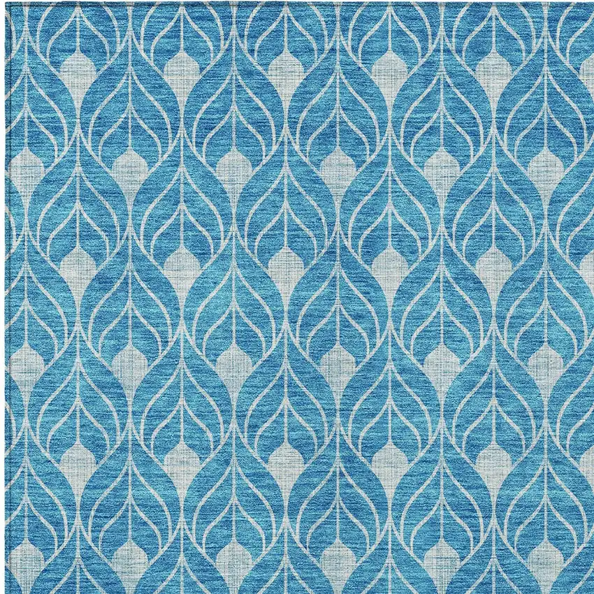 Teal Blue And Ivory Geometric Washable Indoor Outdoor Area Rug Photo 5