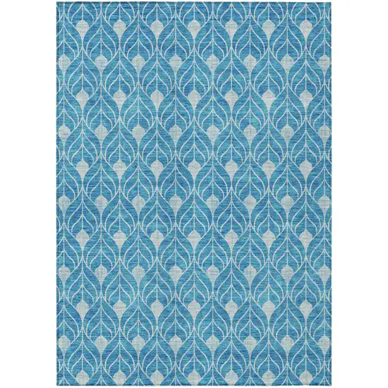 Teal Blue And Ivory Geometric Washable Indoor Outdoor Area Rug Photo 2