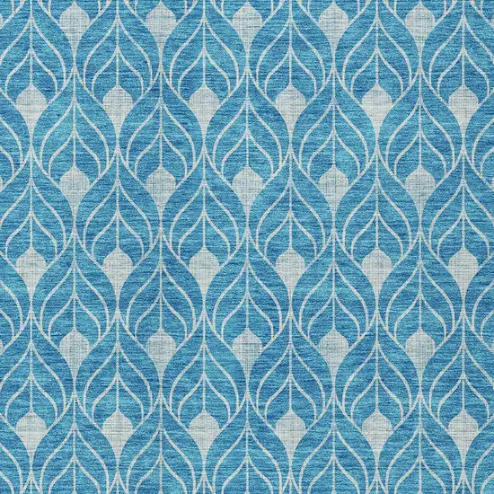 Teal Blue And Ivory Geometric Washable Indoor Outdoor Area Rug Photo 5