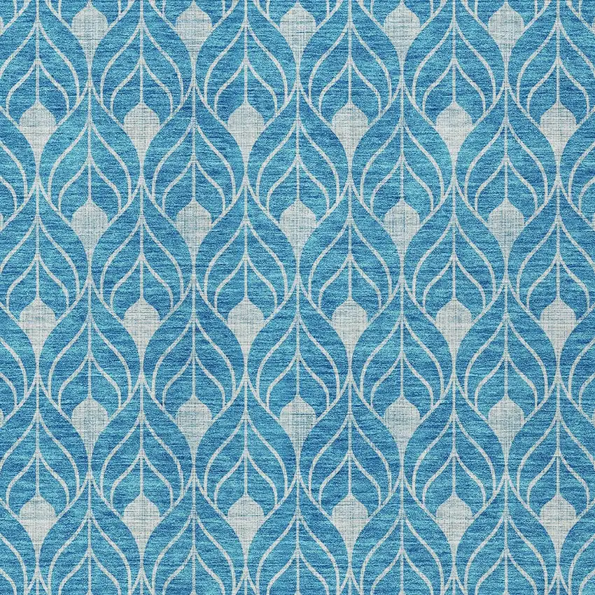 Teal Blue And Ivory Geometric Washable Indoor Outdoor Area Rug Photo 5