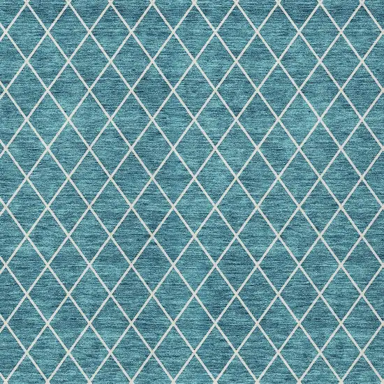 Teal Blue And Ivory Geometric Washable Indoor Outdoor Area Rug Photo 6