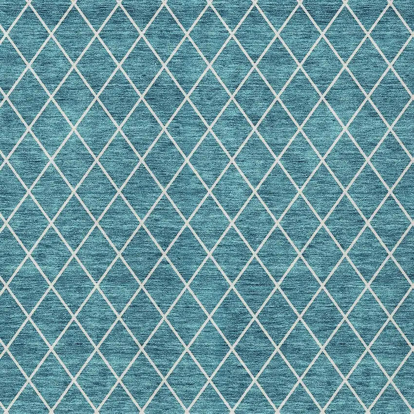 Teal Blue And Ivory Geometric Washable Indoor Outdoor Area Rug Photo 6