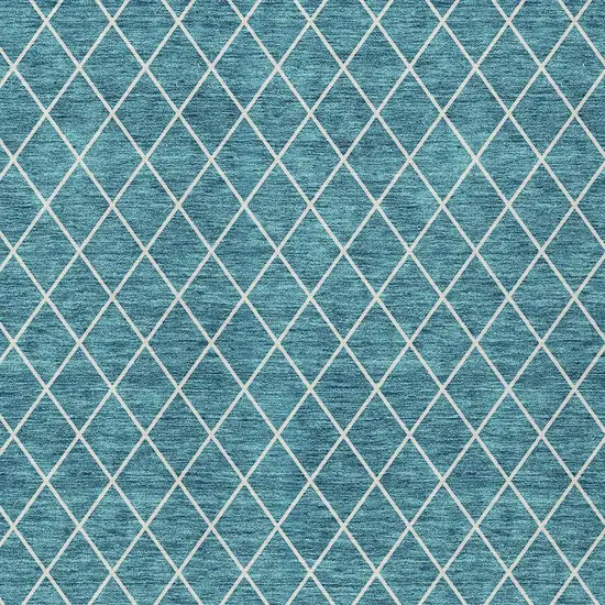 Teal Blue And Ivory Geometric Washable Indoor Outdoor Area Rug Photo 6