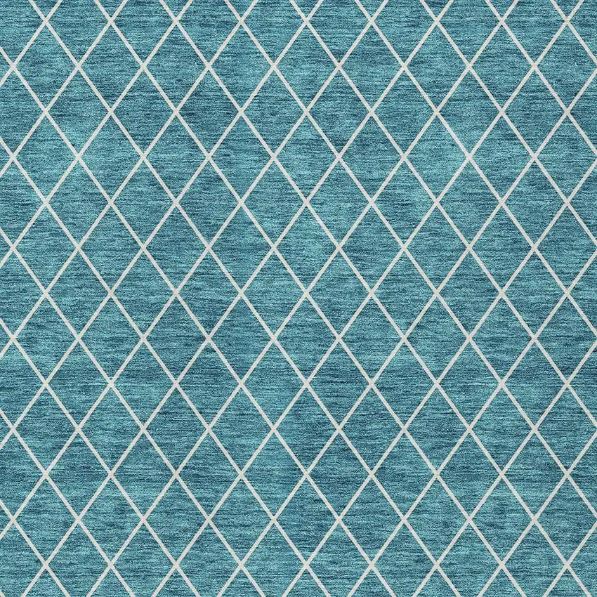 Teal Blue And Ivory Geometric Washable Indoor Outdoor Area Rug Photo 6