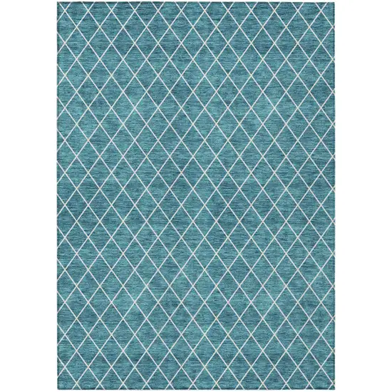 Teal Blue And Ivory Geometric Washable Indoor Outdoor Area Rug Photo 2