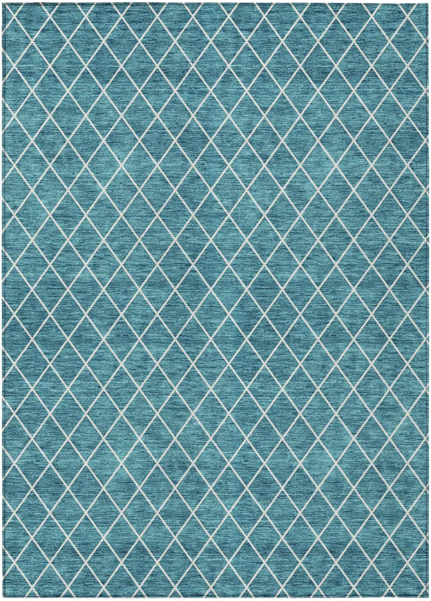 Teal Blue And Ivory Geometric Washable Indoor Outdoor Area Rug Photo 2