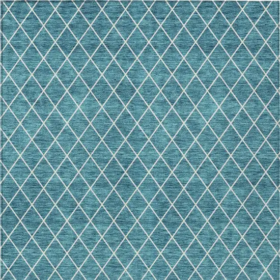 Teal Blue And Ivory Geometric Washable Indoor Outdoor Area Rug Photo 7